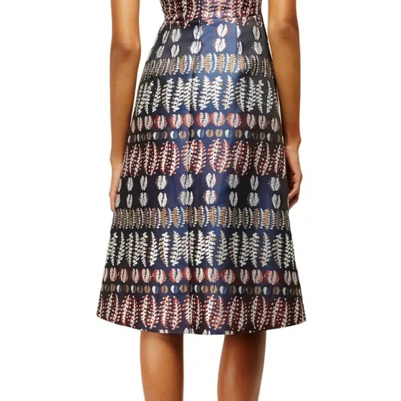 Tory Burch Strapless Navy Blue Ferns Metallic Jacquard Dress Size 10 - Picture 2 of 3